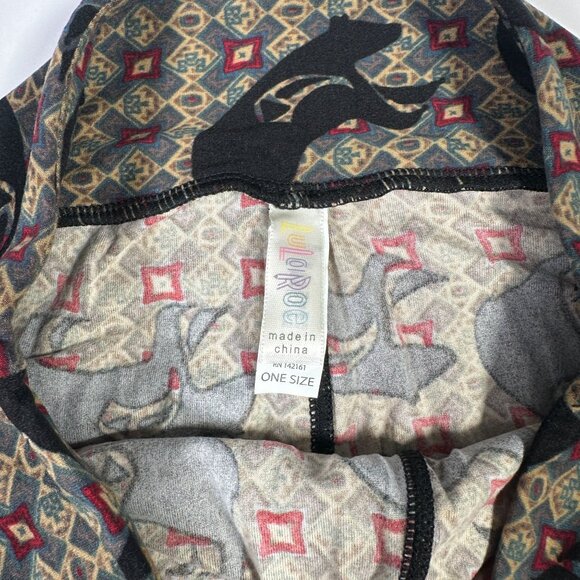 LuLaRoe Black Indian Tribal Bear Tan Brown Caveman Drawings Leggings One Size OS - Picture 3 of 6